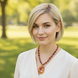 🍯 Vintage Genuine Amber Faceted Bead Necklace w/Carved Cameo Pendant